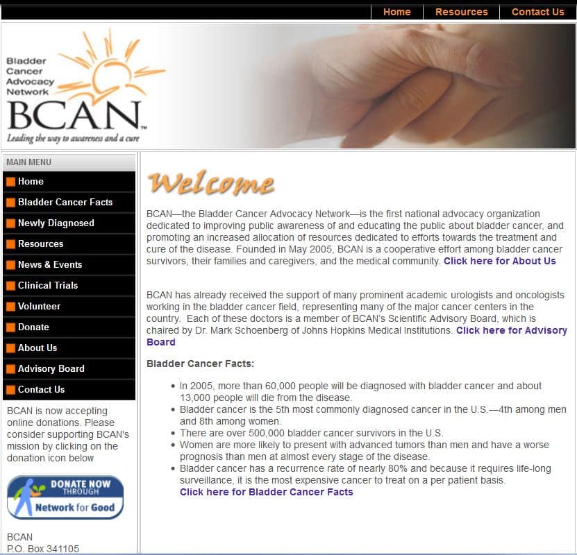 BCAN web site 2005  Bladder Cancer Advocacy Network