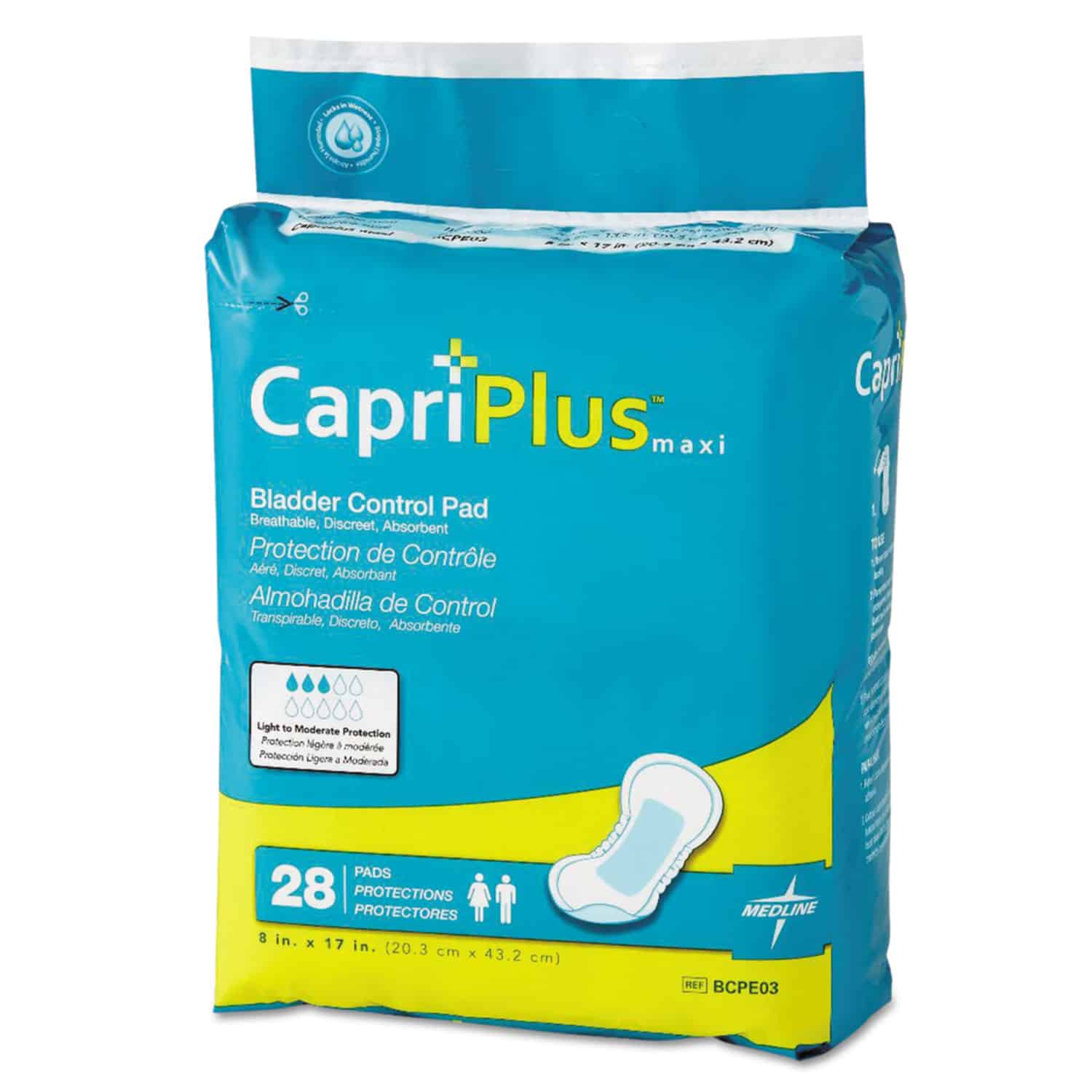 Medline Capri Plus Bladder Control Pads, Ultra Plus, 8"  x 17" , 28/Pack ...