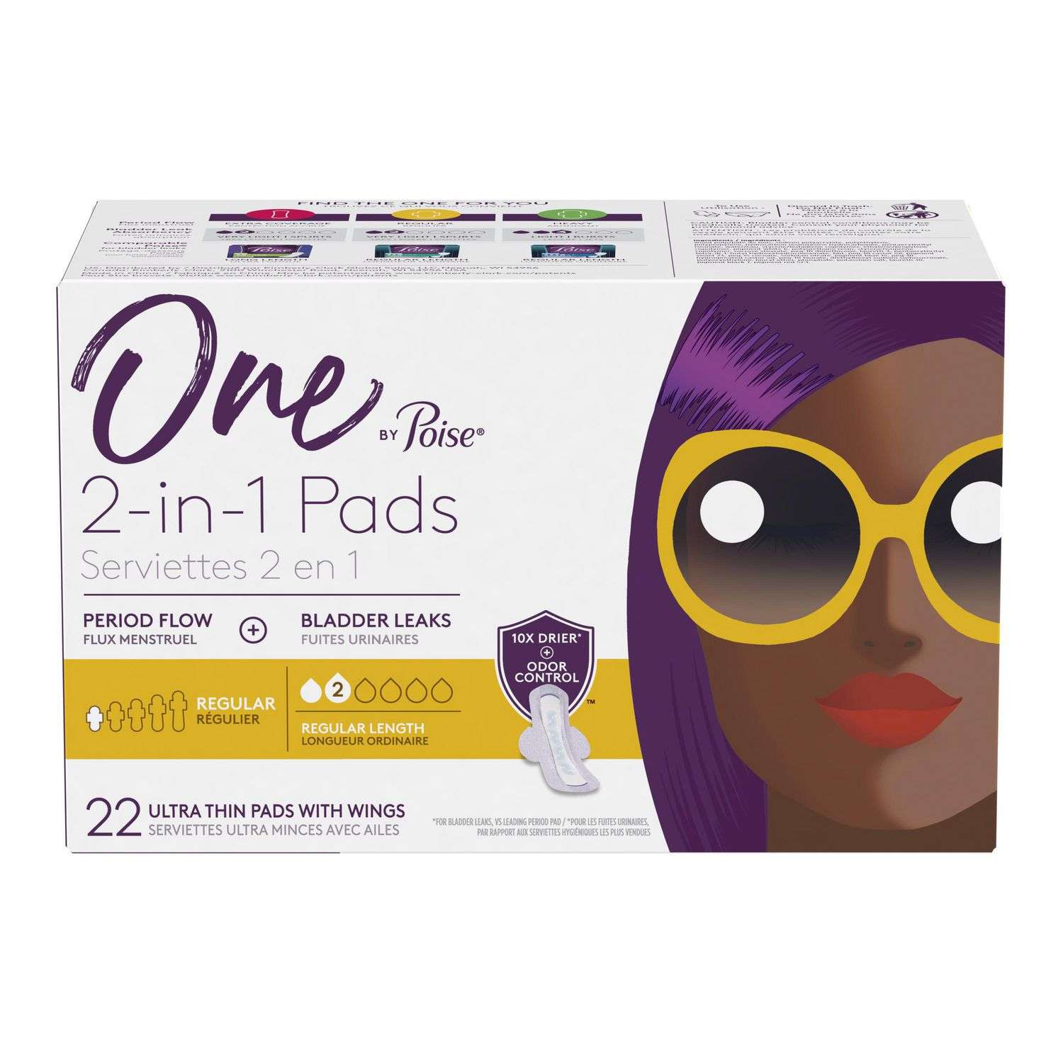 One by Poise Feminine Pads with Wings (2