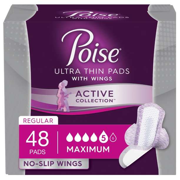 Poise Active Collection Incontinence/Bladder Control Pads with Wings ...