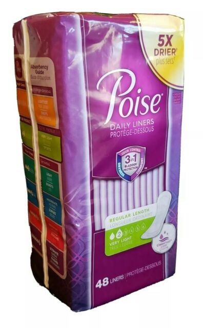 Poise Panty Liners Discreet Bladder Leakage Protection 2 Very Light 48 ...